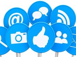Blue social media icons on a white background
